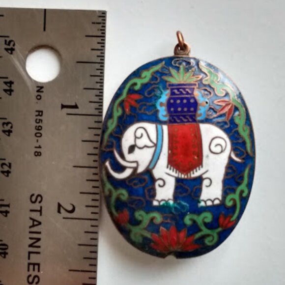 Vintage Cloisonné Enameled Elephant Two-Sided Pendant NO CHAIN SEE DESCRIPTION - Picture 5 of 7